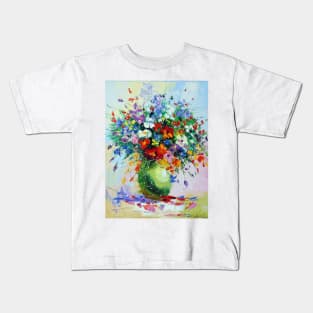 A bouquet of meadow flowers in a vase Kids T-Shirt